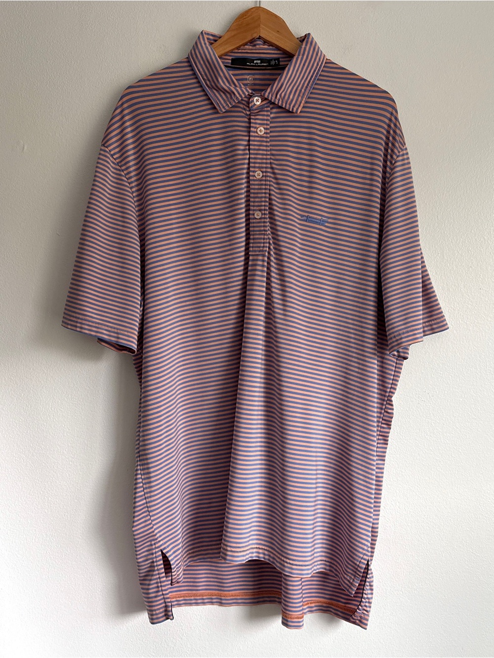 Ralph Lauren RLX Polo Shirt Men XL Blue Orange Striped Golf Shirt
